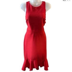 London Times Red Ruffle Hem Cocktail Dress Size 8